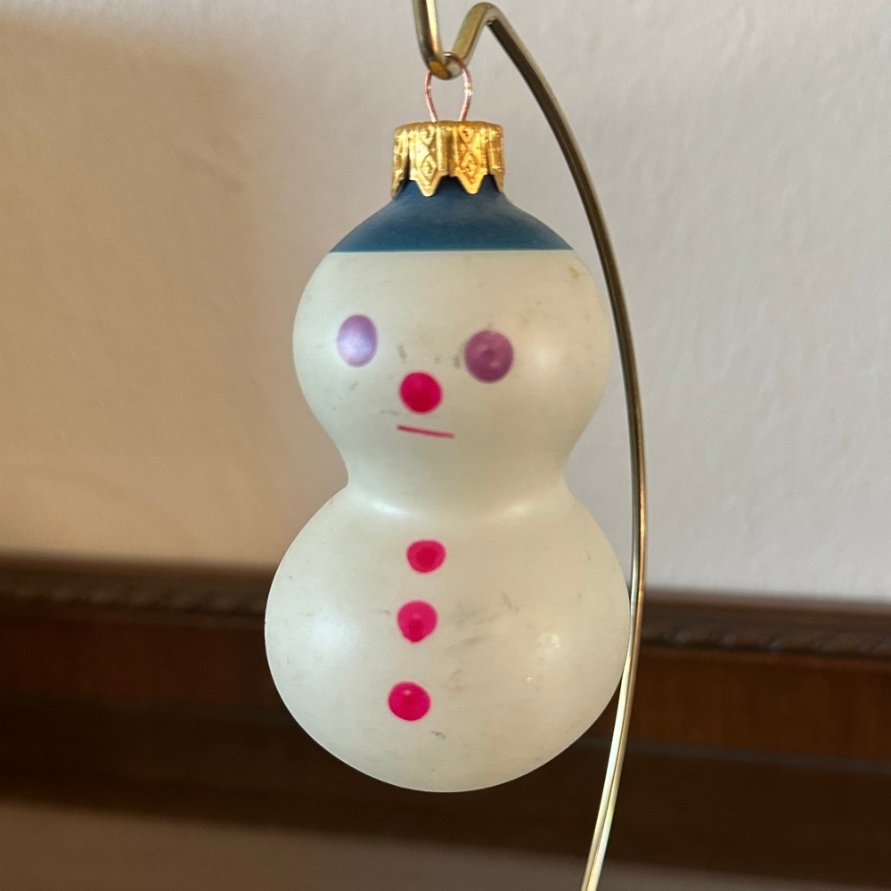 Vtg USSR Glass Snowman Christmas Ornament Soviet Union Mid Century 4.5"